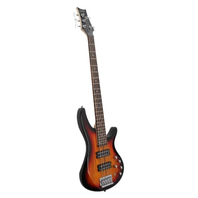 Glarry 44 Inch GIB 5 String H-H Pickup Laurel Wood Fingerboard Electric Bass Guitar with Bag and other Accessories Sunset Color image 9