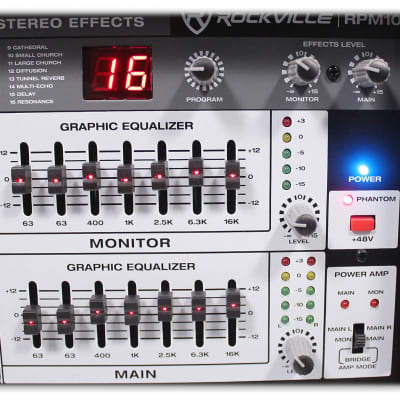 Rockville RPM109 12 Channel 4800W Powered Mixer 7 Band EQ Effects USB 48V