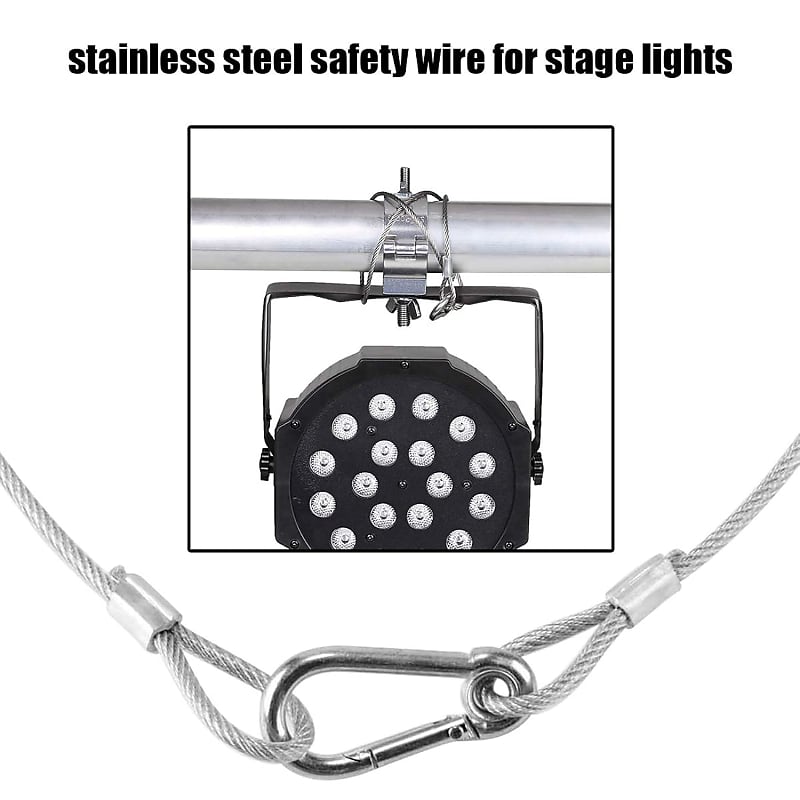 Stage Lights Safety Cable 110Lb 176Lb Load Duty 31.5'' Stainless Steel  Safety Rope For Dj Stage Lighting Par Light Moving Head Light (3Mm-4Pack)