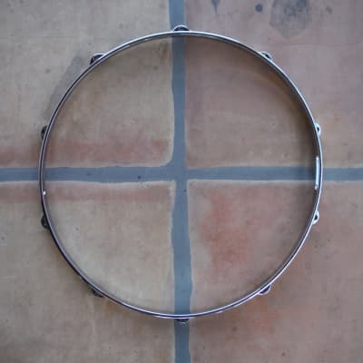 Die Cast 14" Snare Side Hoop 10 lugs Chrome over Brass Vintage, Gretsch Round Badge? image 1