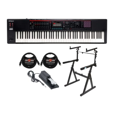 Roland FANTOM-08 88-Key Workstation Synthesizer Keyboard With Two-Tier Keyboard Stand, Sustain Pedal, and MIDI Cables (6 Items)