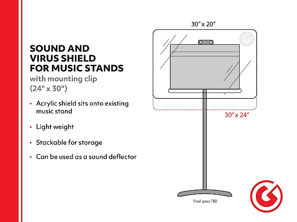 Gibraltar Sound + Virus Shield for Music Stand 5-Pack Clear 24&quot; X 30&quot; Panel w/ Clips GMS-5  			