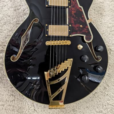 D'Angelico Excel SS Semi-Hollow Body Electric Guitar with Hard Case, Solid Black image 1