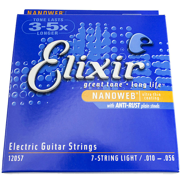 Elixir 12057 Nanoweb Nickel Plated Steel 7-String Electric Guitar Strings - Light (10-56) image 1