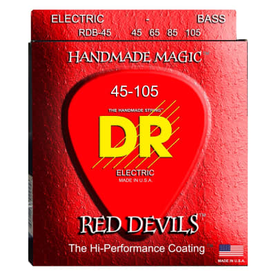 DR Strings RDB-45 Red Devils K3 Coated Electric Bass Strings, Red, 4-String Set (45-105) image 1
