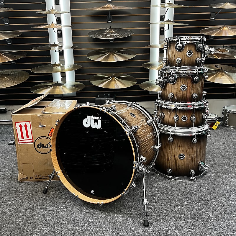 DW DWe 5pc with Cymbals - Candy Black Burst Over Curly Maple image 1