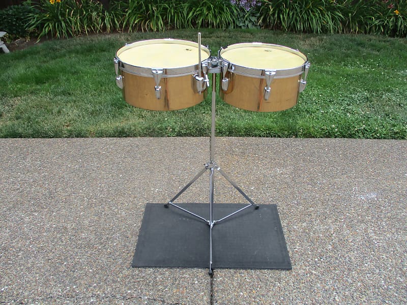 Slingerland Vintage Solid Brass Timbales W/Original Stand, Reverb