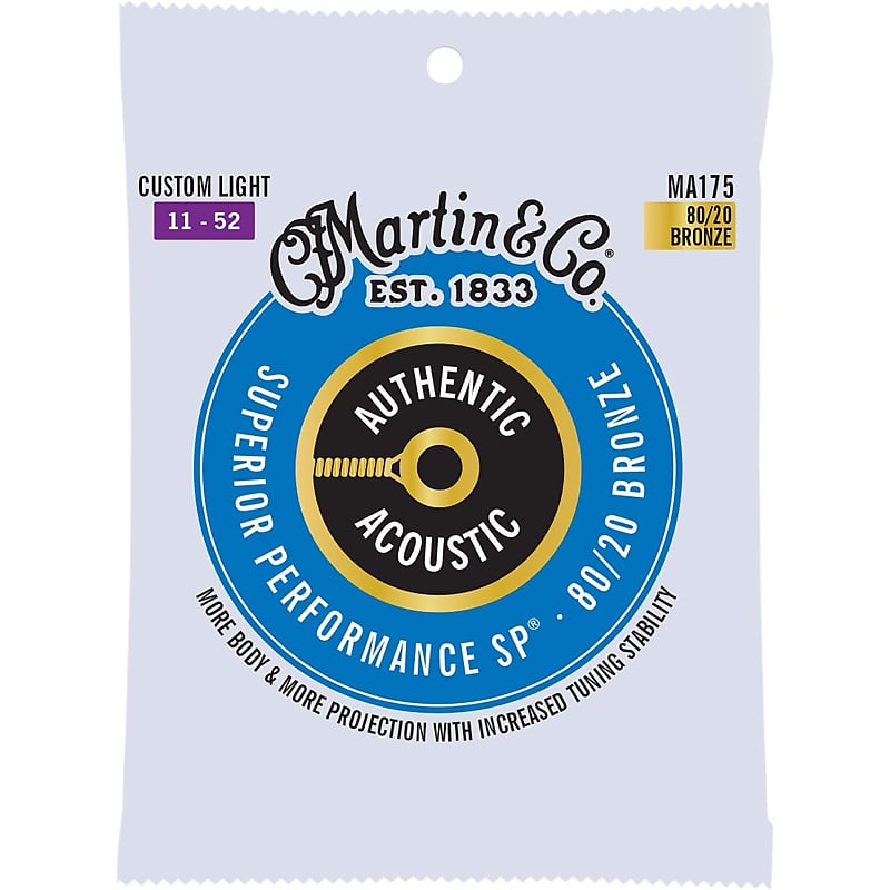 Martin MA175 Authentic Acoustic SP® Guitar Strings 80/20 Bronze, Custom Light 11-52 image 1