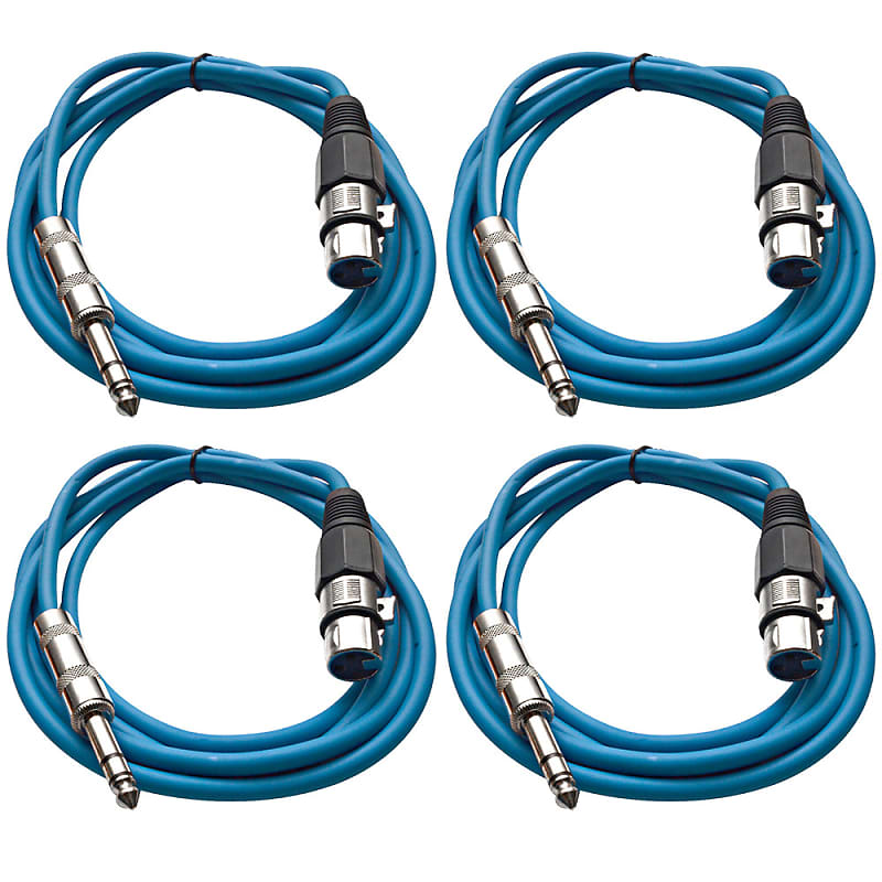 4 Pack of 1/4 Inch to XLR Female Patch Cables 6 Foot Extension Cords Jumper - Blue and Blue image 1