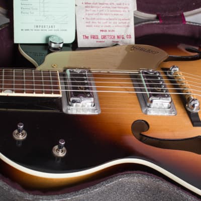 Gretsch  Model 6117 Double Anniversary Arch Top Hollow Body Electric Guitar (1962), ser. #50561, original two-tone grey hard shell case. image 14