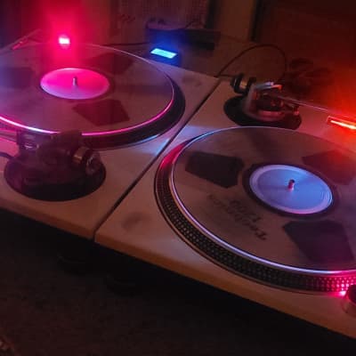 Pair of White Technics SL-1200 MK2 Custom DJ Turntables image 16