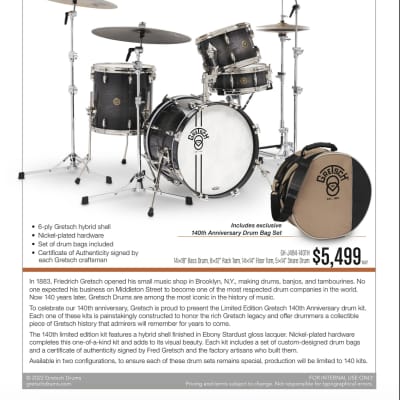 Gretsch 18/12/14/5x14" 140th Anniversary Ltd. Edition Drum Set w/ Cases - Ebony Stardust Gloss image 20
