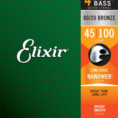 Elixir Strings 80/20 Bronze Acoustic 4-String Bass Strings w NANOWEB Coating for sale
