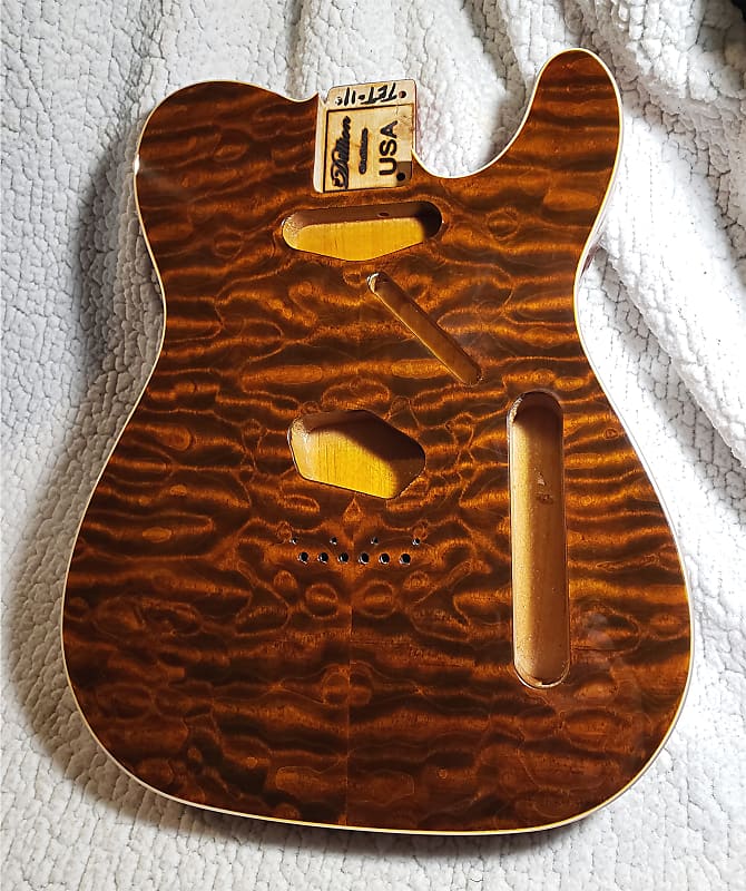 Bottom price on the last USA made, double bound Alder body with a 5A + quilt maple top in Tigers Eye. Made to fit a Tele neck # TET-11 image 1