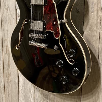 New D'Angelico Premier DC Semi-Hollow Double Cut with Stop Tailpiece, Black Flake, Buy Small Biz! image 5