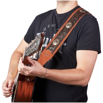 Taylor Grand Pacific 3" Nickel Concho Leather Guitar Strap, Brown image 2
