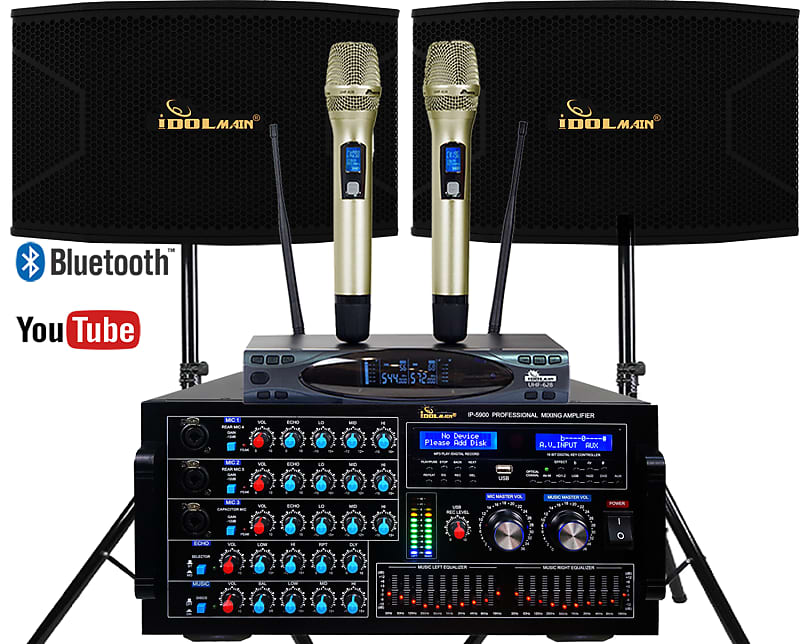 IDOLmain 6000W Professional Karaoke Mixing Amplifier& Speakers, Dual Wireless Mics Karaoke System image 1
