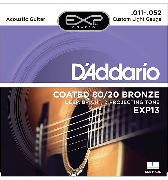 D'Addario EXP13 Coated 80/20 Bronze Acoustic Guitar Strings Custom Light 11-52 image 1