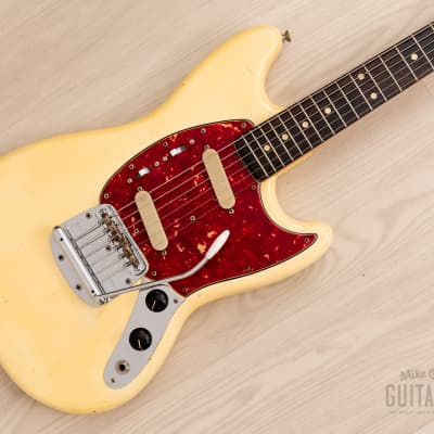 1965 Fender Mustang Vintage Offset Electric Guitar Olympic White w/ Case for sale