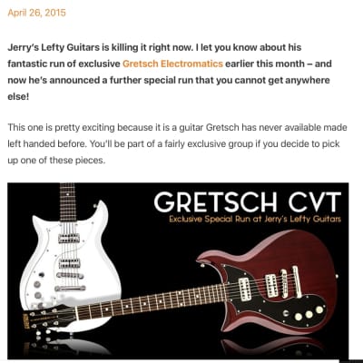 Gretsch  CVT Corvette / left handed / lefty hand / Ultra rare / limited edition of 25 Jerry’s guitars image 6