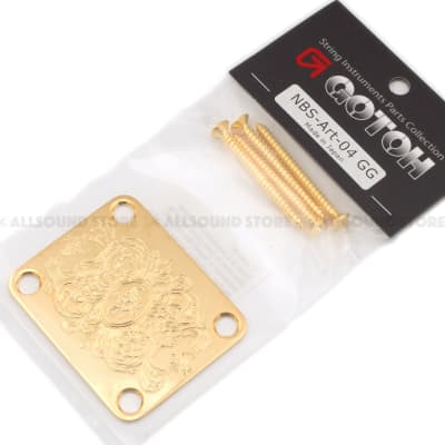 Gotoh NBS-Art-04-GG Acanthus Engraved Neck Plate w/ Screws - GOLD