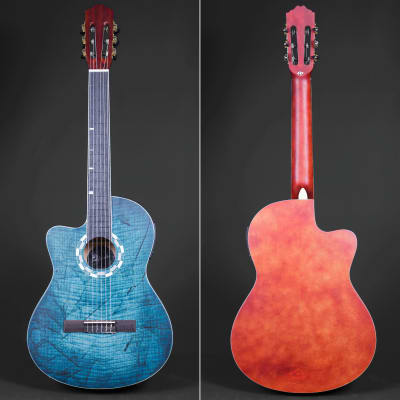 Lindo B-STOCK Left-Handed 960CEQ Picasso Blue Classical Electro-Acoustic Guitar & 10mm Padded Gigbag image 5