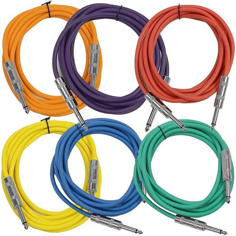 SEISMIC AUDIO New 6 PACK Colored 1/4" TS 10' Patch Cables - Guitar - Instrument image 1