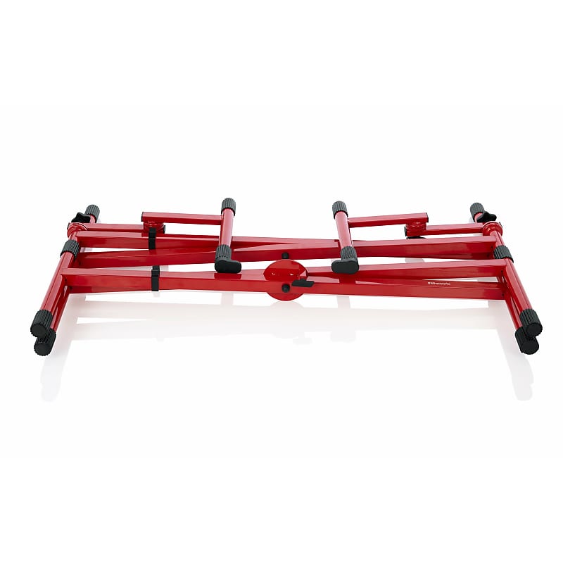 Gator Cases Frameworks Heavy-Duty 2 Tier "X" Style Keyboard Stand with Rubberized Leveling Feet; Red Color - GFW-KEY-5100XRED image 1