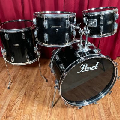 1970s Pearl Wood Fiberglass Drum Set 22/12/13/16 Jet Black *Video Demo* image 1