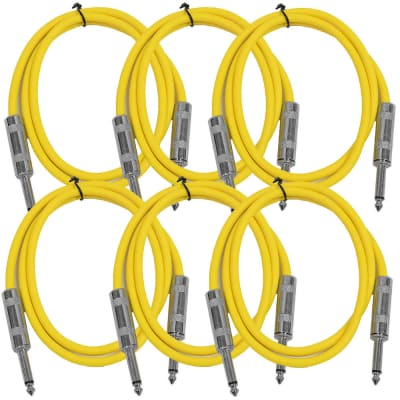 SEISMIC AUDIO New 6 PACK Yellow 1/4" TS 2' Patch Cables - Guitar - Instrument image 1