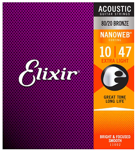 Elixir 80/20 Bronze Nanoweb Coated 10-47 Acoustic Guitar Strings Extra Light 11002 image 1