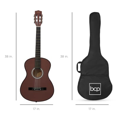 Best Choice Products Beginner Acoustic Guitar Set w/ Case, Strap, Strings - 38in-Natural Mahogany image 21
