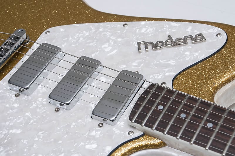Italia Modena Classic Gold Sparkle Offset guitar Made in