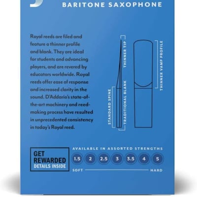 Rico Royal Baritone Saxophone Reeds, Strength 5.0, 10-pack image 3