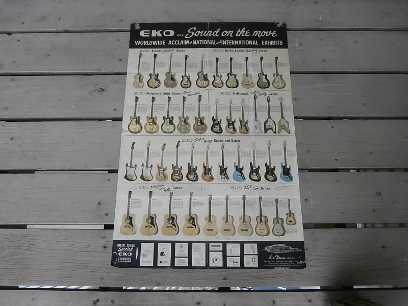 Vintage Circa 1967 Eko Guitar, Bass Catalog Fold Out Poster! Reverb