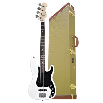 Artist Vintage-Hybrid White Active/Passive Bass Guitar & Tweed Case image 1