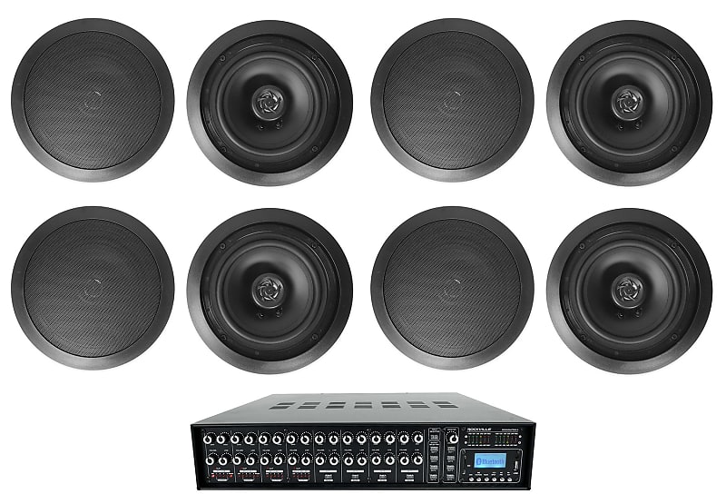 Rockville ROCK MATRIX 4-Zone Home Audio System+(8) 6.5&quot; Black Ceiling Speakers  			