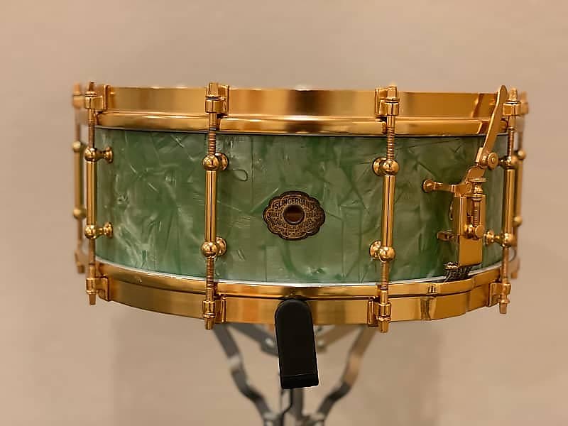 1928 Slingerland Fancher Model 5.5x14 Snare Drum in Sea Green Pearl image 1