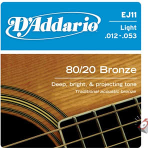 D'Addario EJ11 80/20 Bronze Light Acoustic Guitar Strings (12-53) image 2