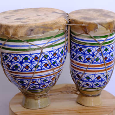 Traditional Moroccan Clay Double Tam Tam / Tbilat Drums