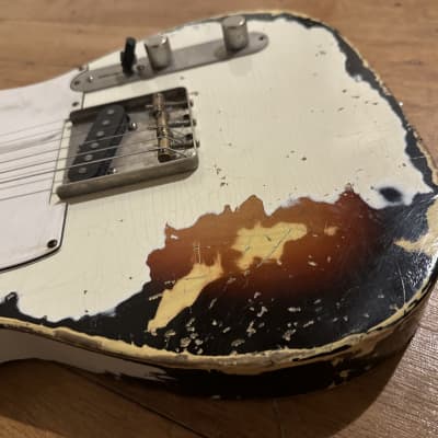 Fender Telecaster MJT 2015 - Olympic White Over Sunburst Heavy Relic image 14