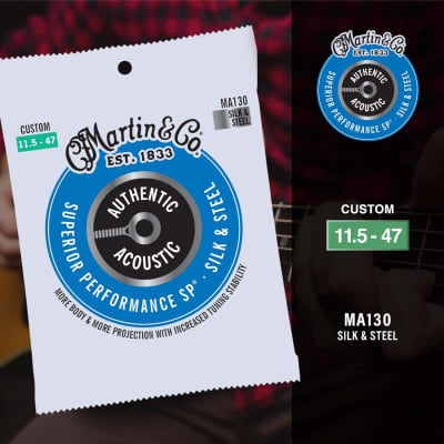 Martin Authentic Acoustic Guitar Strings, Superior Performance Custom 11.5-47, Silk & HT Steel image 5