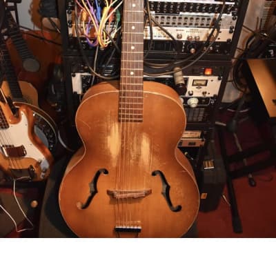 Beautifully worn Harmony H1407 F-hole Patrician 1958 arch top acoustic guitar for sale