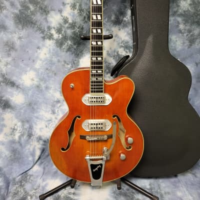 2017 Eastman T58/V-AMB Bigsby Archtop Antique Amber Varnish Finish TV Jones Pickups Pro Setup Original Eastman Hard Shell Case and COA image 2