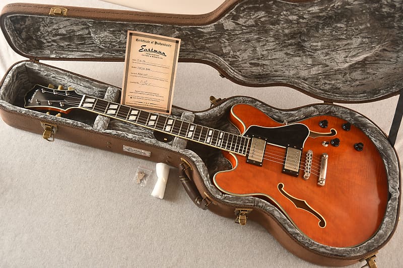 Eastman T59/TVAMB Thinline Archtop Electric Guitar Amber Reverb