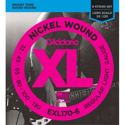 D'Addario EXL170-6 Nickel Wound 6-String Long Scale Light Electric Bass Strings (32-130) image 1