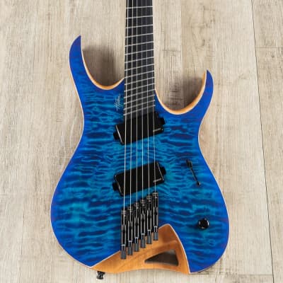 Mayones Hydra Elite VF 6 Multi-Scale Headless Guitar, Blue Satin, Quilt Maple Top, Fishman Fluence image 3