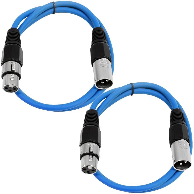2 Pack of XLR Patch Cables 3 Foot Extension Cords Jumper - Blue and Blue image 1