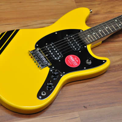 Squier FSR Bullet Competition Mustang HH Yellow w/Black stripes image 1