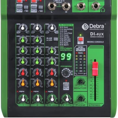99 effects Debra DI 4 Mono-Channel DJ / Karoake / Live Mixer w MP3 player, Bluetooth, & USB Soundcard image 1